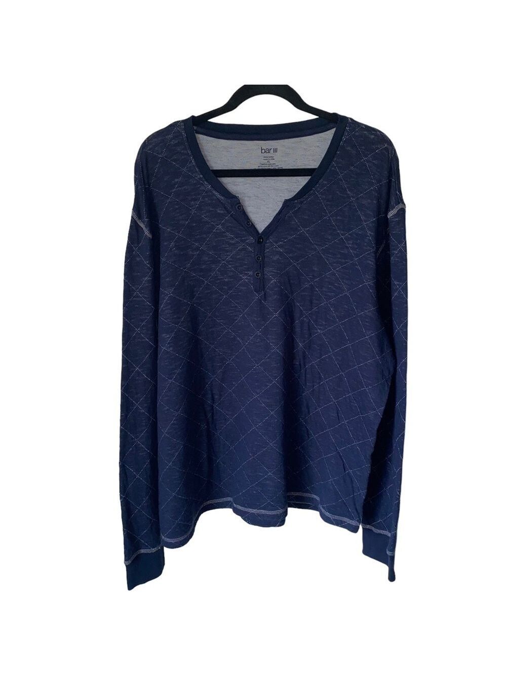 Bar III Men’s Lightweight Navy Blue Diamond Pattern V-Neck Sweater Size XL